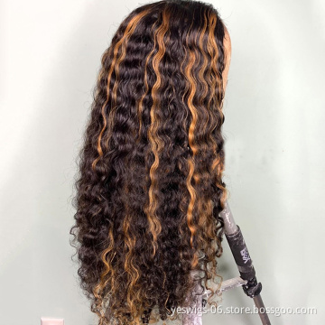 Yeswigs Human Wig Vendor Highlight Brown Wig Ombre Color Malaysian Virgin Cuticle Aligned Human Hair Wig HD Lace Front Closure